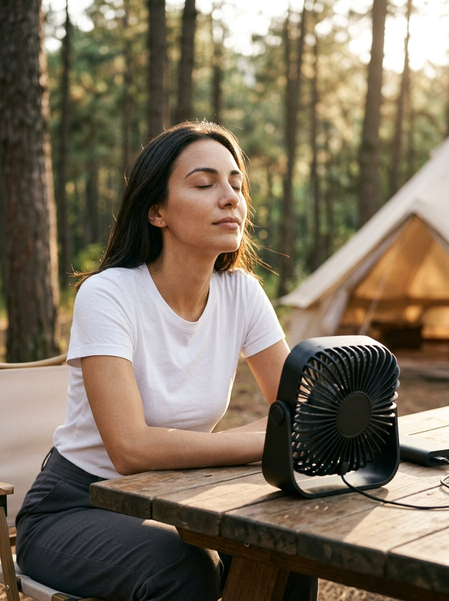 Portable USB Desk Fan — On Model - Outdoor | Generated by Modelize