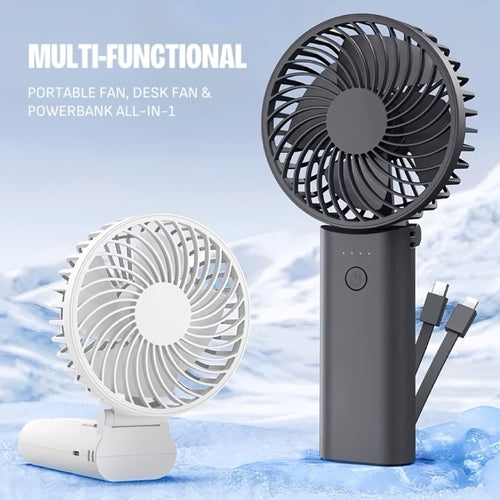 2-in-1 Portable Mini Fan Power Bank – Foldable Cooling