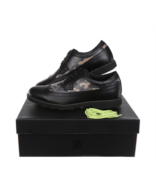 Men's Camo Wingtip Brogue Shoes - Black