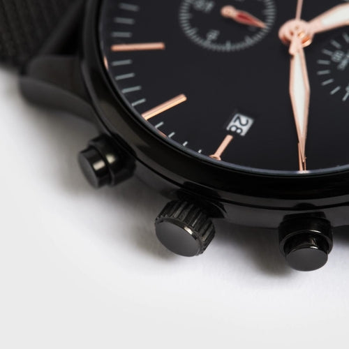 Men's Steel Mesh-Belt Watch — Black & Rose Gold