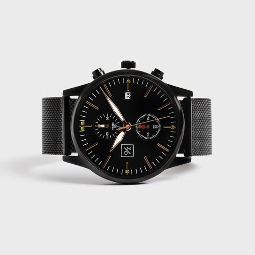 Men's Steel Mesh-Belt Watch — Black & Rose Gold
