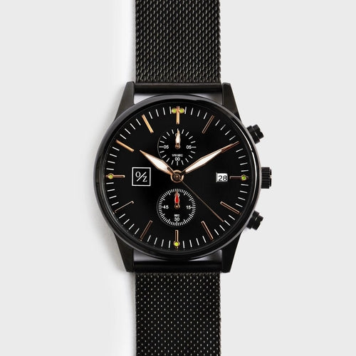 Men's Steel Mesh-Belt Watch — Black & Rose Gold