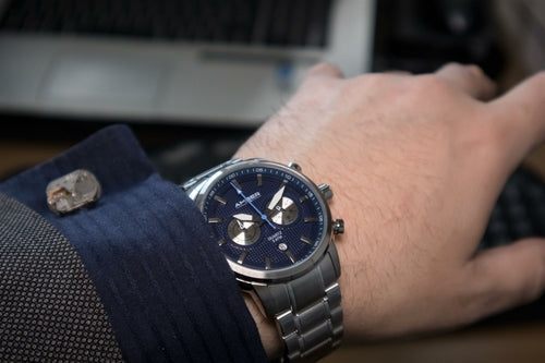 Amber Time Chronograph Watch — Blue Dial