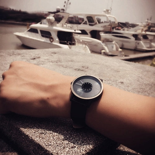 Black & White Leather Contrast Watch — Men's Statement Piece