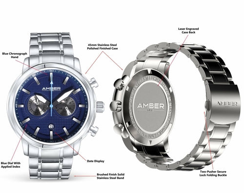 Amber Time Chronograph Watch — Blue Dial