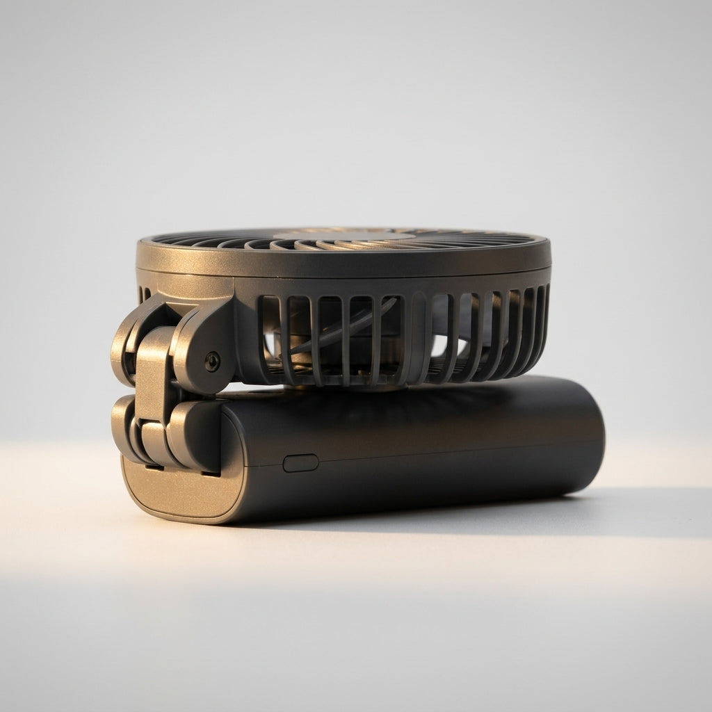 2-in-1 Portable Fan and Power Bank — Folded Compact Detail | Generated by Modelize