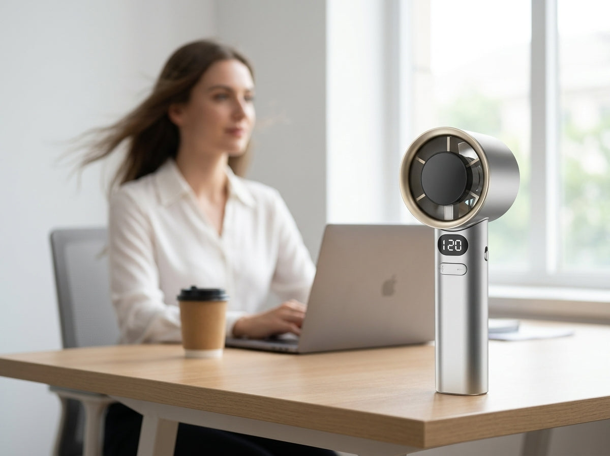 Portable handheld turbine fan — Lifestyle - Workspace | Generated by Modelize