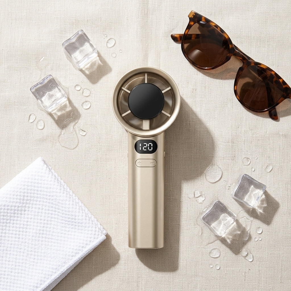 Portable handheld turbine fan — Flat Lay - Styled | Generated by Modelize