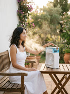 Portable Mini Air Cooler and Humidifier — On Model - Outdoor | Generated by Modelize