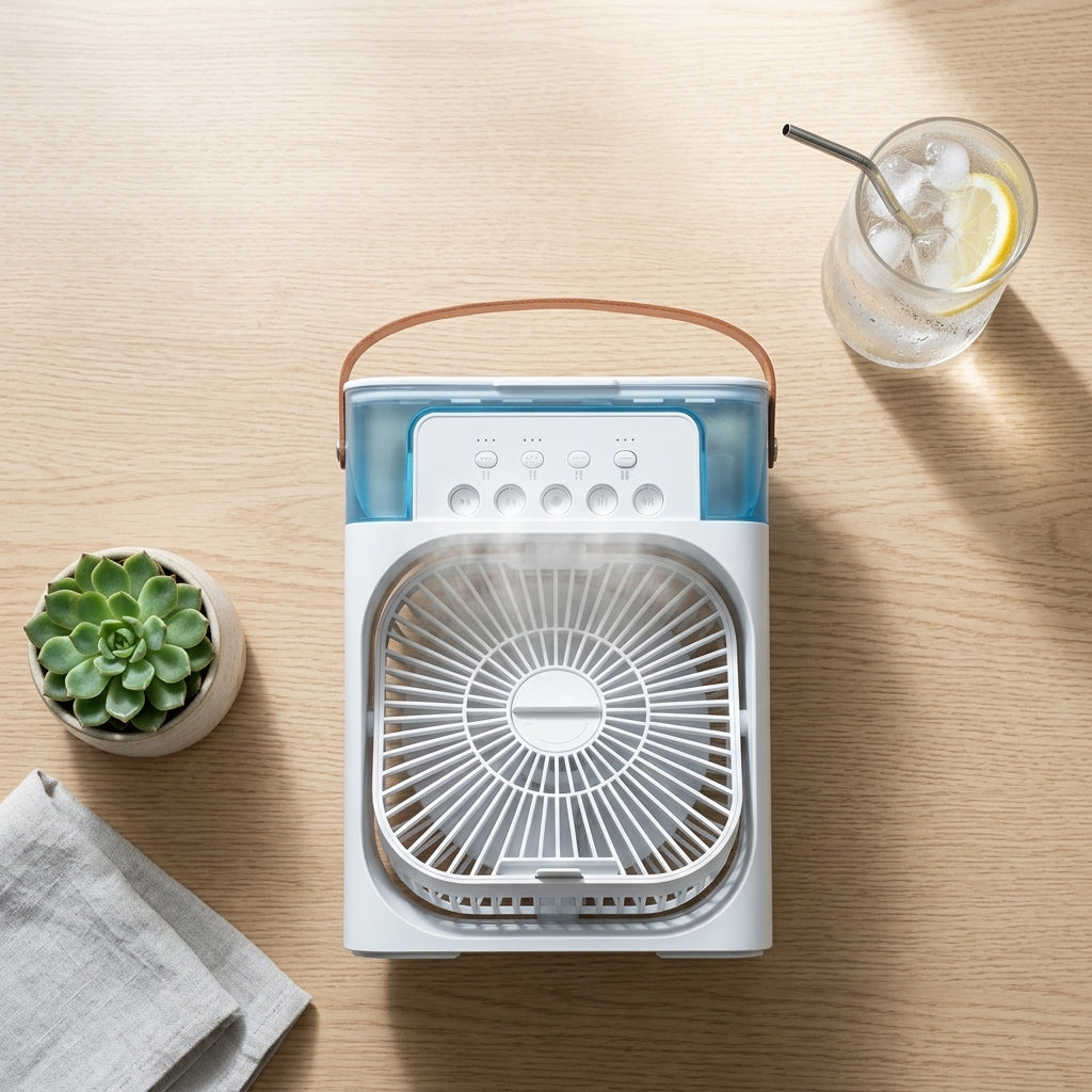 Portable 3-in-1 Air Cooler Fan — Flat Lay - Styled | Generated by Modelize