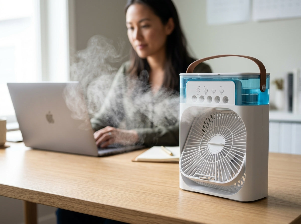 Portable 3-in-1 Air Cooler — Lifestyle - Workspace | Generated by Modelize