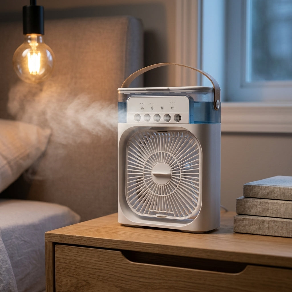 Portable desktop air cooler and humidifier — Bedside Night Mode | Generated by Modelize