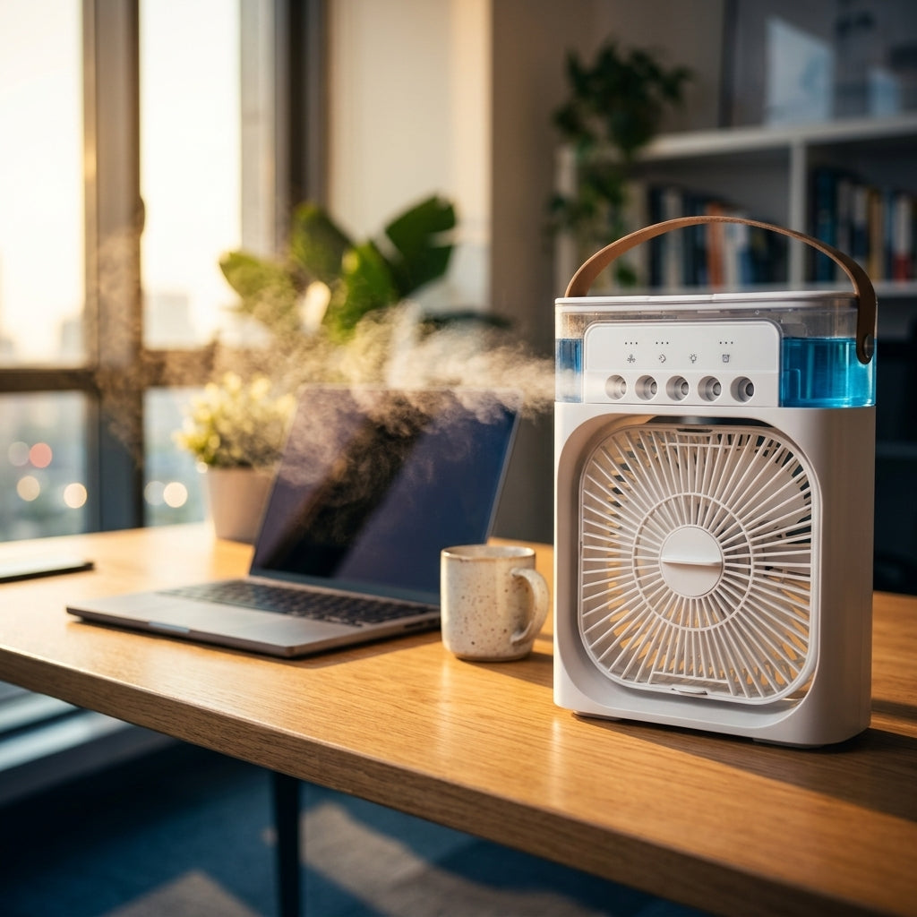 Portable Air Cooler — Golden Hour Workspace | Generated by Modelize
