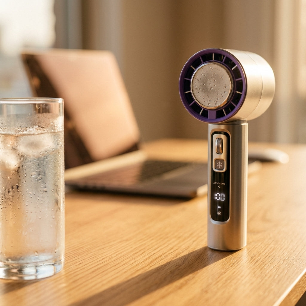 Handheld Portable Turbo Fan — Desktop Cooling Lifestyle | Generated by Modelize