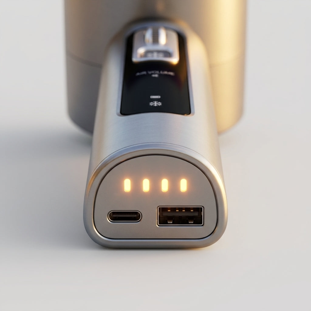 Portable Handheld Turbo Fan — Charging Port Macro | Generated by Modelize