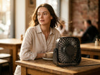 Portable USB Mini Fan — Lifestyle - Cafe Outfit | Generated by Modelize