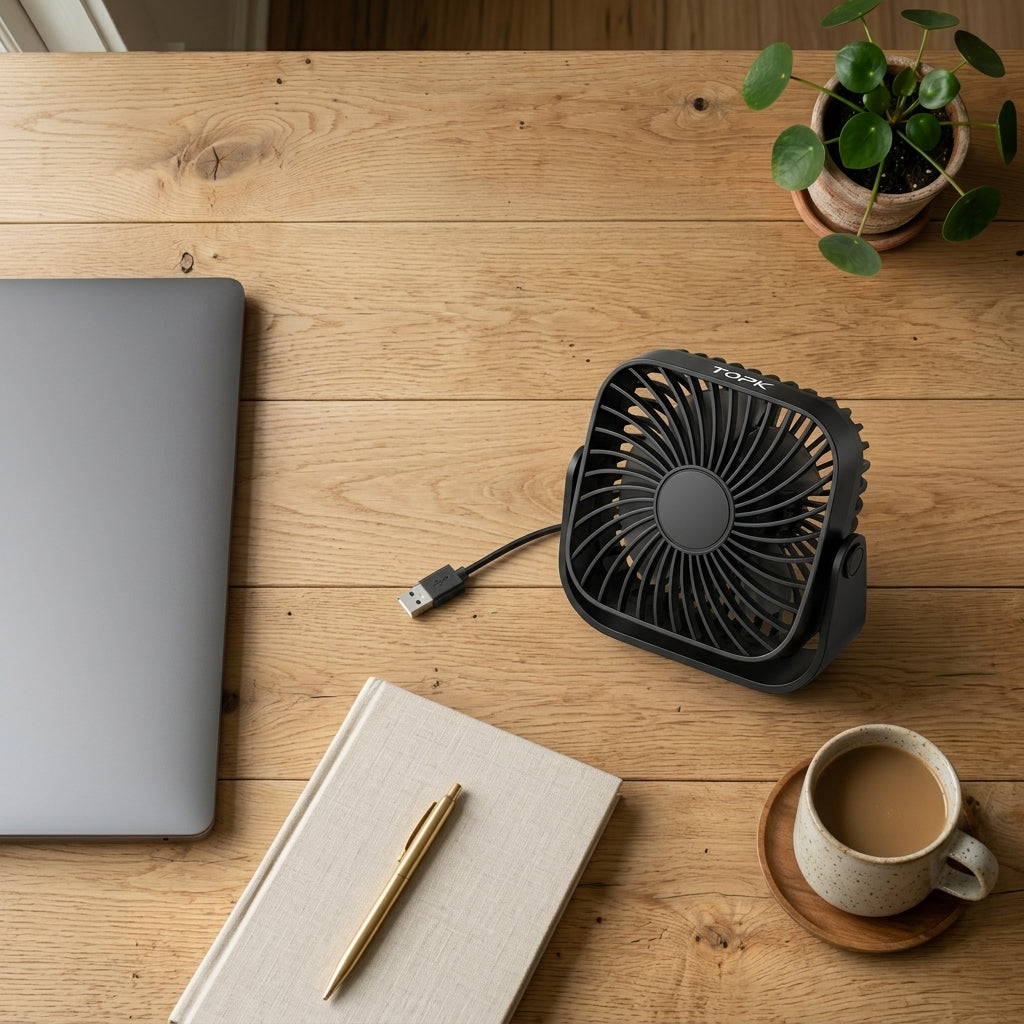 Portable USB Desk Fan — Flat Lay - Styled | Generated by Modelize