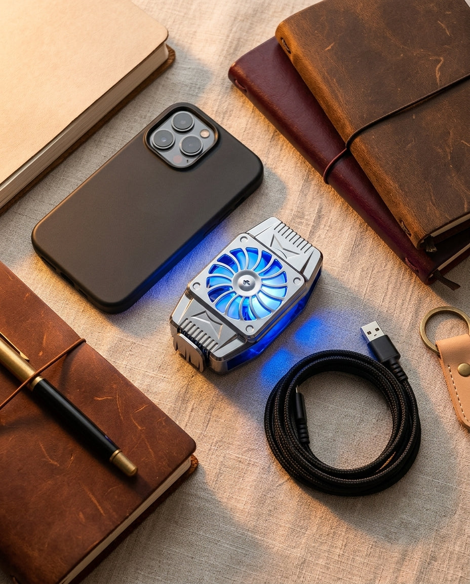 Mobile phone cooling radiator — Everyday Carry Flat Lay | Generated by Modelize
