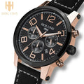 Men's Large Dial Leather Strap Quartz Watch