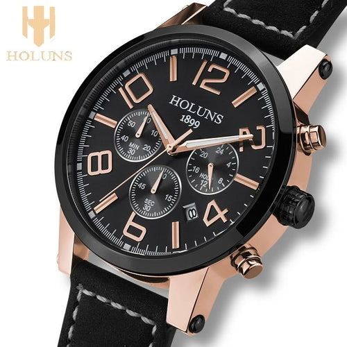 Men's Large Dial Leather Strap Quartz Watch